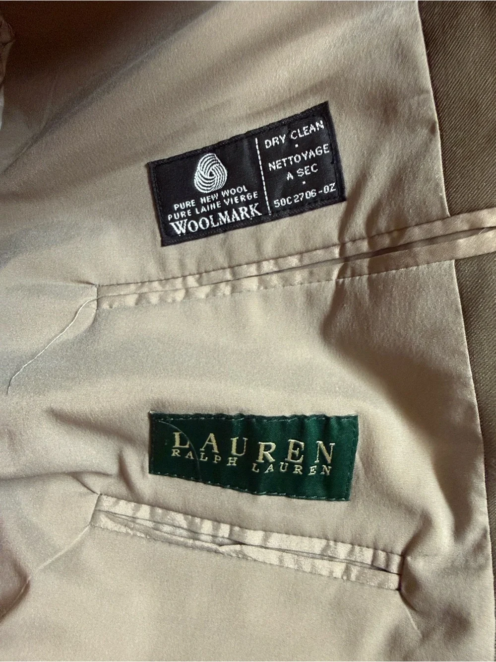 Vtg Lauren Ralph Lauren 100% Wool Taupe Sport Coat Blazer 46R Made in Canada